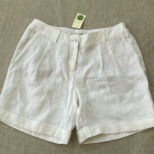 BODEN 100% Linen Shorts White Folded Hem Women’s Size‎ 4L pleated